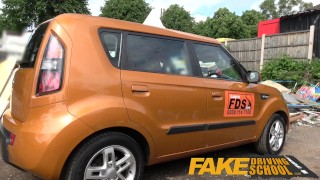 Fake Driving School Posh horny busty examiner swallows a big load