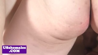 Lesbian trans amateurs spitroasting in trio