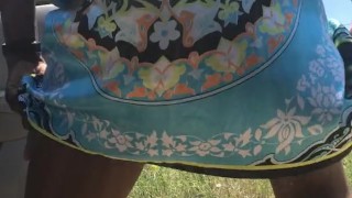 Outside dancing to Rihanna with no undies and short dress