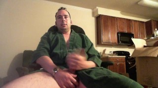 Large Iron Cast Cock Gets Attention From Cassese Tim in Green Robe