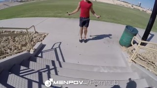 MenPOV Car blowjob turns into fuck after jogging workout