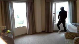 masked socked morph jerking off in hotel room windows