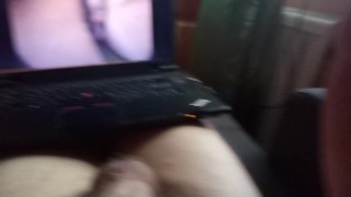 Boy masturbate his dick and cum watching gay porn video | Home video