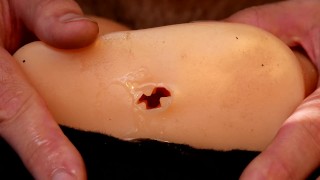 Super Close Up of My Dick Popping Out the Back of a Toy and Cumming