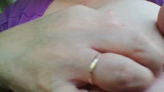 Close up public nipple play
