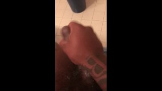Stroking BBC before work with cumshot