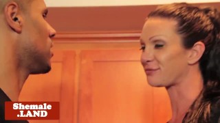 Interracial trans beauty cums while assfucked
