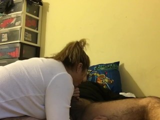Sucking and riding for big huge dripping creampie