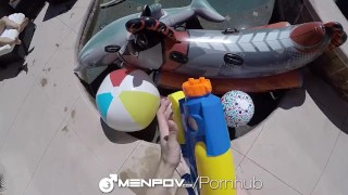 MenPOV Outdoor pool fuck and facial with Jack Hunter