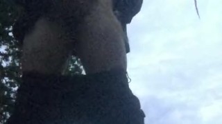 Risky piss fun outdoors