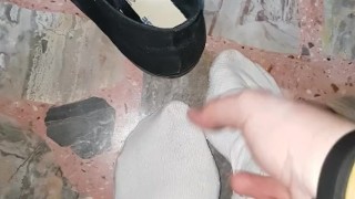 4k shoes and socks take off.