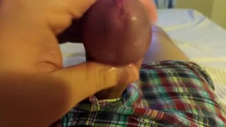 Long solo jerkoff and cumshot on stomach