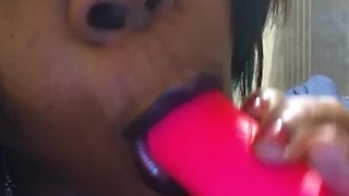 Leaderoftramps Sucking pink dildo