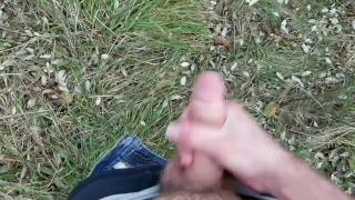 Young Twink Rubs Big Cock Outdoors Until He Cums