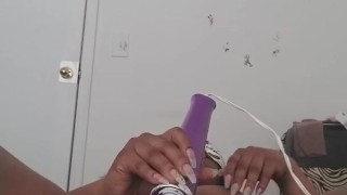 Ebony playing with her pussy