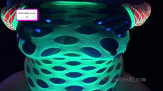 BBW milf black light finger paints massages huge breasts and long nipples