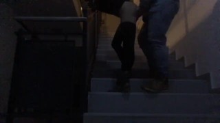 girl get creampied ,Fuck on the stairs