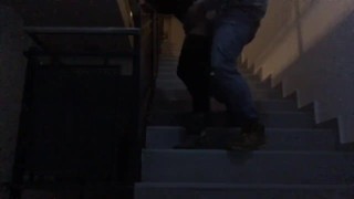 girl get creampied ,Fuck on the stairs