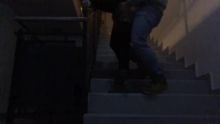 girl get creampied ,Fuck on the stairs