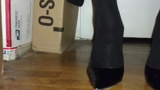 Modeling Black Patent Jimmy Choos
