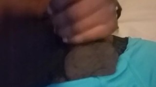 semi erect cock masturbating in teal briefs