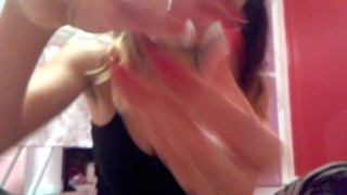 Two hands handjob ending in a tick cum