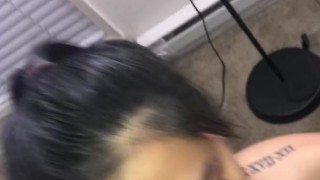 Sucking a big black dick getting a cum shower ending