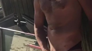 Jacking off in front yard