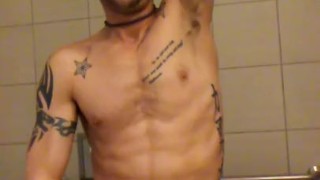 Public Restroom Jack off (Colt Horny playing with his 7 inch Cock)