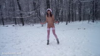 White stocking outdoor snow fight. Happy New Year wishes from Jeny Smith