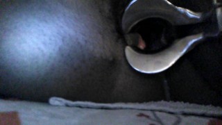 Ebony thot stretching her pussy with creampie
