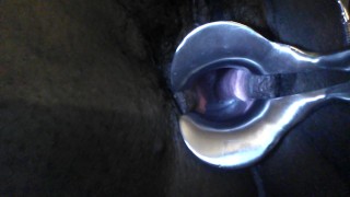 Ebony thot stretching her pussy with creampie