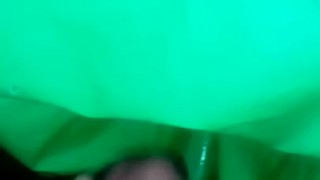 Stuffing green polyethylene under ass