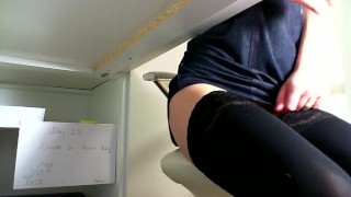 Masturbate at work :day 27:Horny brunette secret masturbation under desk