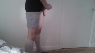 wank and cum in football socks and shorts after a match