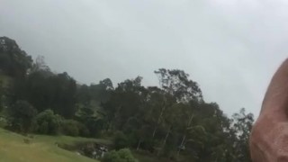 Aussie Pissing Outdoors While Rock Hard