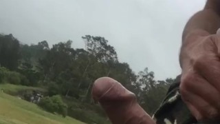 Aussie Pissing Outdoors While Rock Hard