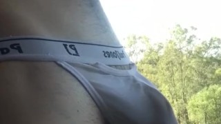 Pissing Thru My Mesh Jockstrap Outside