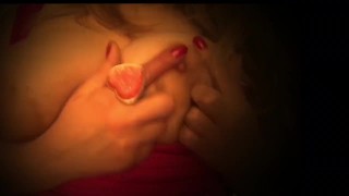 Curvy blonde in short pink dress