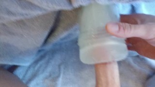 Guy fucks fleshlight and makes creampie