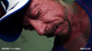 Sucking dad's cock in the garage