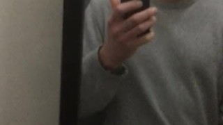 Cute boy cum on mirror