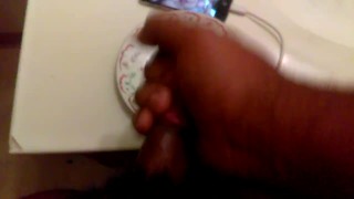 Ebony With small cock jerks off to shemale vids