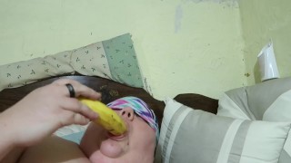 Embarrassed Fat Girl Uses Banana To Masturbate