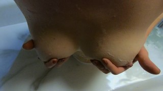 Large Natural Boobs Teasing | Ginger Teen Washing Breasts in Foamy Bath