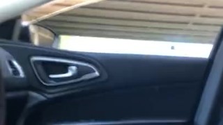 TS jerk off and cum in car