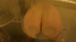 Hot Ginger Booty Ass in Shower Behind Glass Wall | Redhead Teen Washing