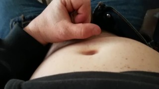 Stomach cumshot from Uncircumcised Cock