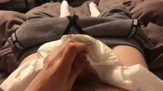 Paraplegic guy in diaper jacks off