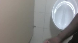 Horny jamaican cum in public toilet at work